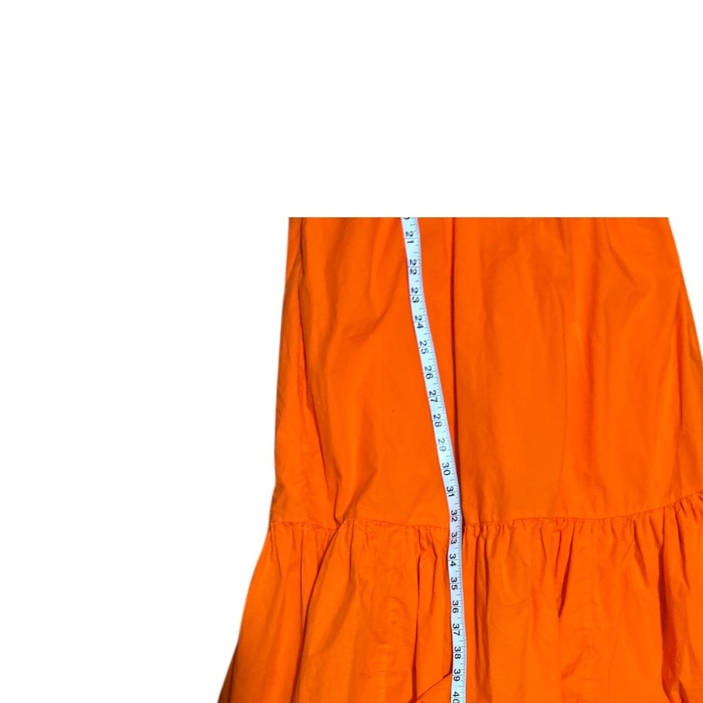 J.Crew Orange Poplin Maxi Dress Ruffle Button Front Short Sleeve Tiered Hem 00P - Picture 4 of 6